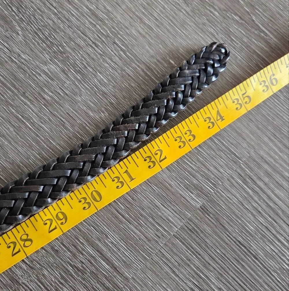 Braided Brown Leather Belt - Solid Brass Buckle - 30